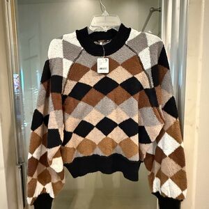 Geometric Patterned Sweater - Black, Gray, Brown